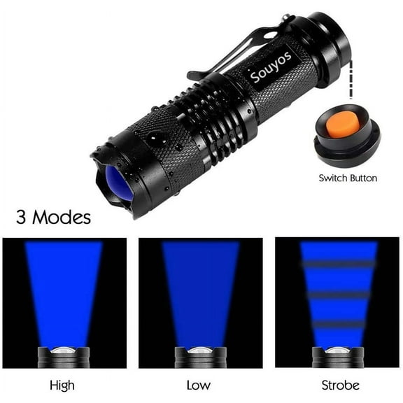 XZHANH-3 Pack Zoomable LED Flashlight, 3 Modes Blue Beam Flashlight for Fishing, Tracking Blood, Corals
