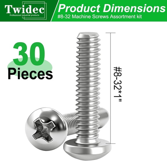 XZHANH-/30PCS Machine Screws #8-32x1inch Long,304 Stainless Steel Phillips Pan Head Electricians Screws for Knob and Pull Installation,Cabinet Door and Drawer Screws, Receptacles Mounting Screws