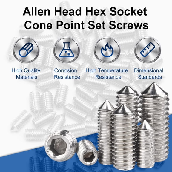 XZHANH-30Pcs M5 x 16mm Tip Set Screw, 304 Stainless Steel Internal Hex Allen Head Drive Cup Point Screws Silver Cone Point Socket Grub Screws for Towel Rack Door Knob