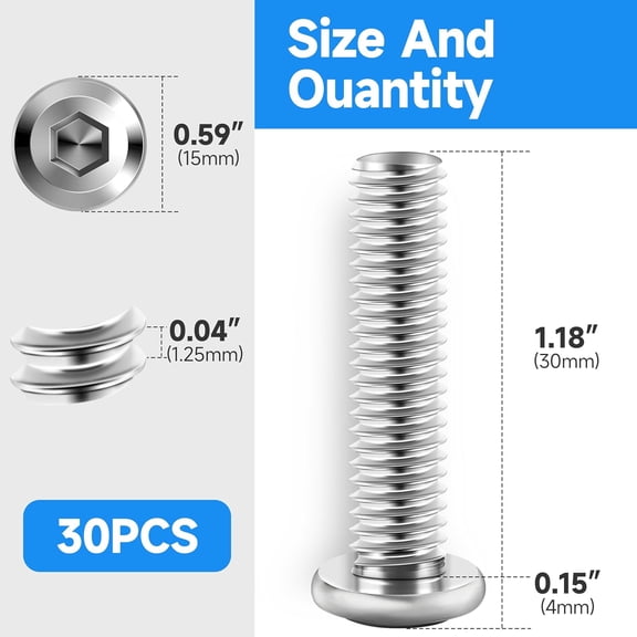XZHANH-30Pcs M8 Bolt M8 x 30mm Flat Head Socket Cap Screw Bolts, M8 Screws Metric Kit, Stainless Steel Bolts 304, Bright Finish M8x1.25 Bolt by Marysino
