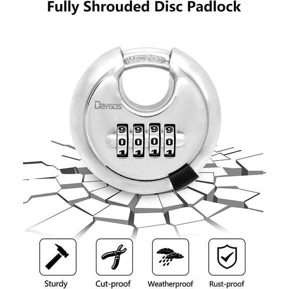 XZHANH-4 Digit Combination Disc Padlock with Hardened Steel Keyless Heavy Duty Combo Lock for Sheds,Fence,Storage Unit,Trailer,Moving Cube(3/8-in Shackle)