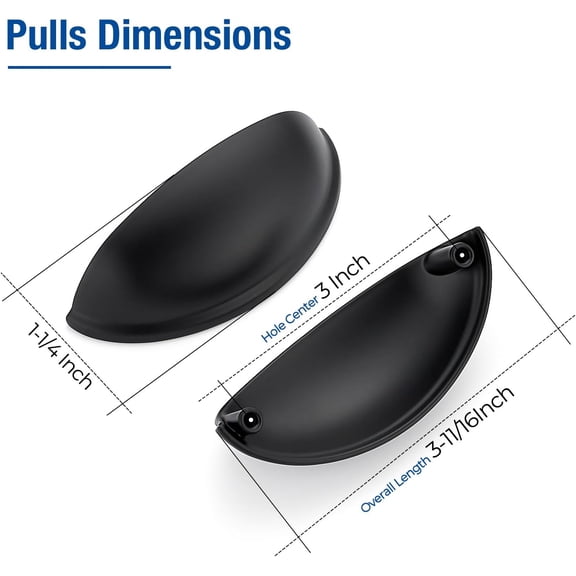 XZHANH-4 Pack 3" Matte Black Cup Drawer Pulls, Kitchen Cabinet Handles, 3 Inch (76 mm) Hole Center