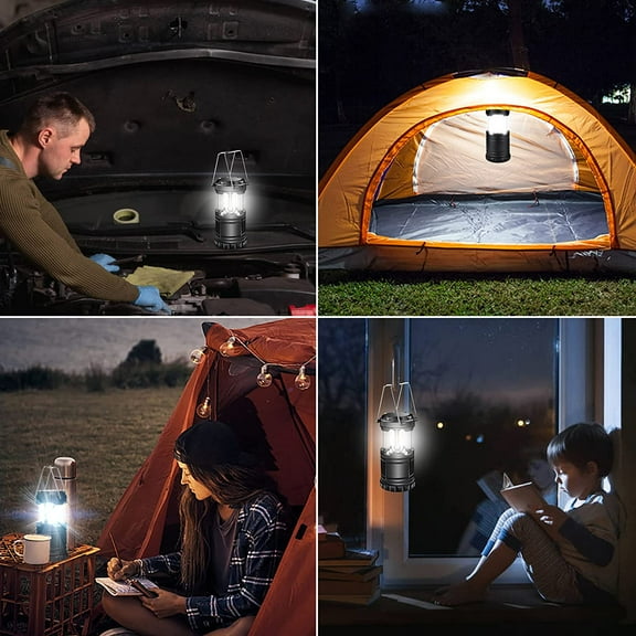 XZHANH-4 Pcs LED Camping Lantern, Battery Powered Compact LED Lanterns, Suitable Survival Kits for Hurricane, Waterproof Portable Emergency Light for Storm, Outages, Black