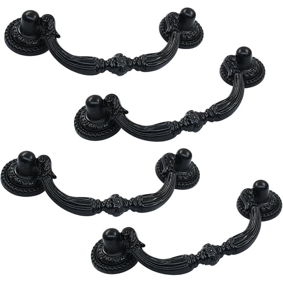 XZHANH-4Pcs 2.75 Inch Hole Spacing Vintage Bail Pull Handles, Antique Cabinet Pulls Black Hardware for Cabinets, Furniture, Drawers with Mounting Screws.