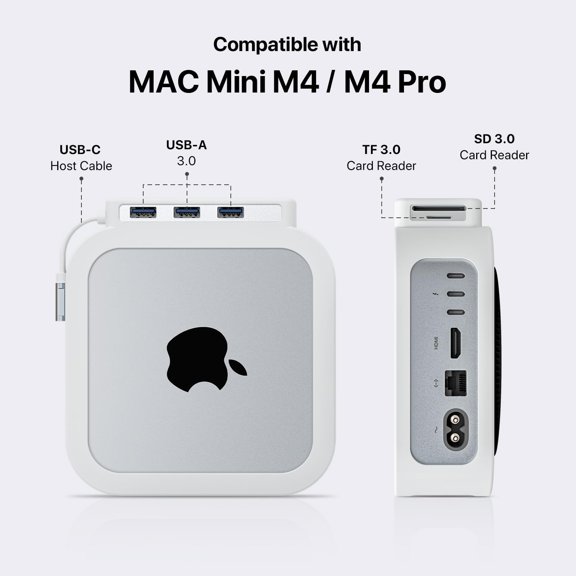 XZHANH-5 in 1 Docking Station Compatible with Mac mini M4 / Mac mini M4 Pro, Premium Silicone Protective Case for Mac mini M4 Dock & Stand, M4 USB C Hub with 3*USB A 3.0 and SD/TF Card, 5Gbps Speed