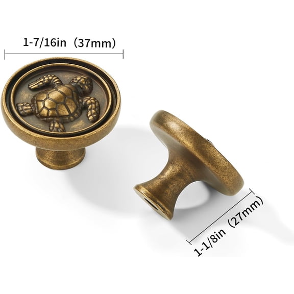 XZHANH-5 Pack 1-1/2 inch Antique Brass Cabinet knobs Zinc Alloy Turtle-Shaped Hardware Accessories Suitable for Kitchen, Bathroom, Wardrobe, and Drawer Cabinet pulls. Seaside Cottage