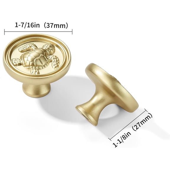 XZHANH-5 Pack 1-1/2 inch Brushed Gold Cabinet knobs Zinc Alloy Turtle-Shaped Hardware Accessories Suitable for Kitchen, Bathroom, Wardrobe, and Drawer Cabinet pulls. Seaside Cottage