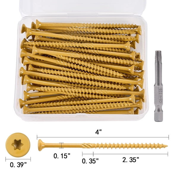 XZHANH-50 PCS(1lb), #10 x 4 Deck Screws, Wood Screws 4 Inch, Rust Resistant, Star/Torx Drive Head, Self-Tapping Point, Dampening Knurled, Outdoor Wood Screws, T25 Star Bit Included