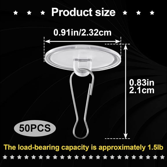 XZHANH-50 Pack Self-Adhesive Ceiling Hooks for Hanging, Sticky No-Drill Ceiling Discs with Metal Hook, Transparent Wall Hook Hanger for Wedding Birthday Party Christams Decorations