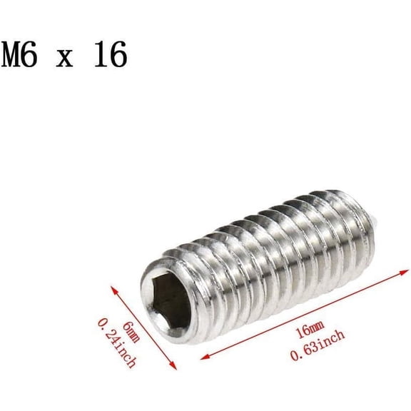 XZHANH-50Pcs 304 Stainless Steel M6 x 16mm Tip Set Screws Cone Point Screws