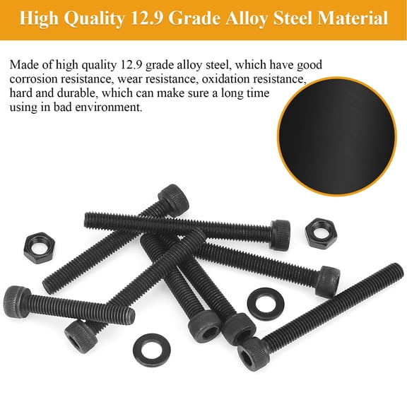 XZHANH-55 Pieces M5 x 25mm Socket Head Cap Screws, Thread Pitch 0.8mm, M5 Black Screws, 12.9 Grade Alloy Steel, Black Oxide Finish, Fully Threaded