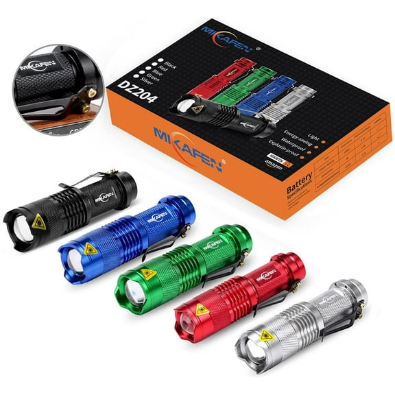 XZHANH-5Pack Flashlights Mini Led Flashlight 300lm 3 Modes (Light - Low Light - Strobe) Adjustable Focus Zoomable Flashlight