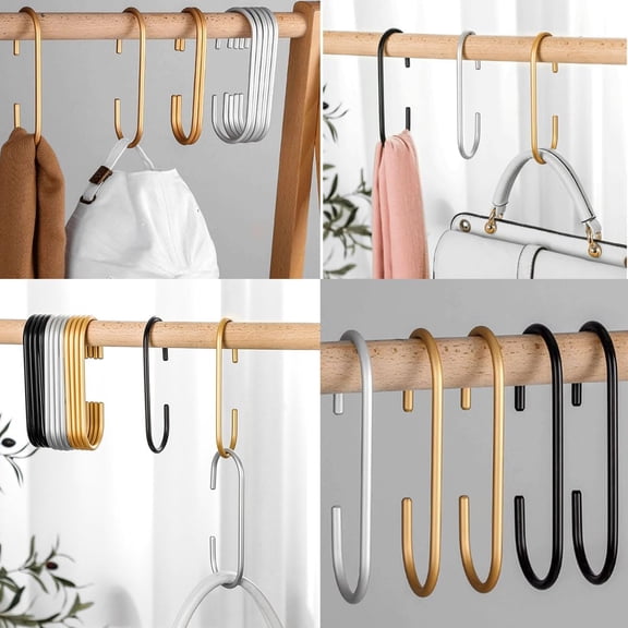 XZHANH-6 Inch Metal C-Shaped Hook,8-Pack Large Closet Organizer Hooks,Aluminium Alloy Lightweight Hanger Hooks for Pot Rack,Closet Rod,Towel Bar, Black