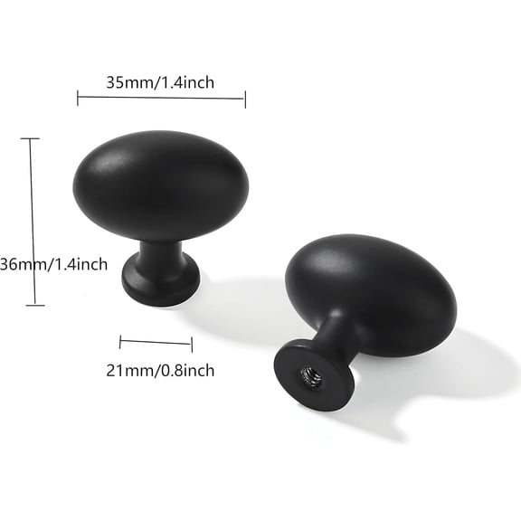 XZHANH-6 Pack 1-3/8 inch(35mm) Black Cabinet Knobs Dresser Knobs Oval Drawer Knobs Kitchen Cabinet Hardware Egg Knobs for Dresser Drawers
