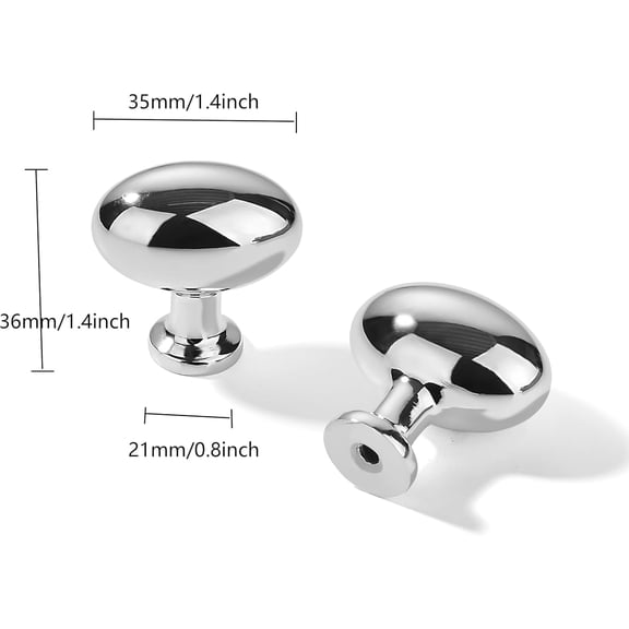 XZHANH-6 Pack 1-3/8 inch(35mm) Vibrant Polished Chrome Cabinet Knobs Dresser Knobs Oval Drawer Knobs Kitchen Cabinet Hardware Egg Knobs for Dresser Drawers