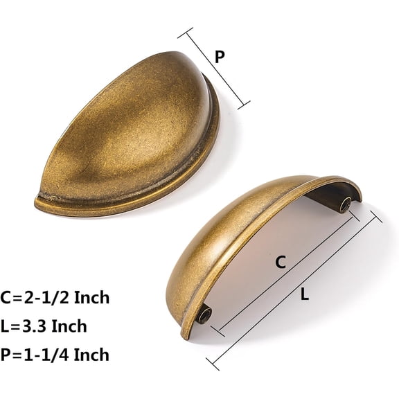 XZHANH-6 Pack 2-1/2" Antique Brass Drawer Pulls Cabinet Cup Pulls Vintage Kitchen Hardware Cabinet Handles Drawer Handles Knobs 2.5 inch Hole Center