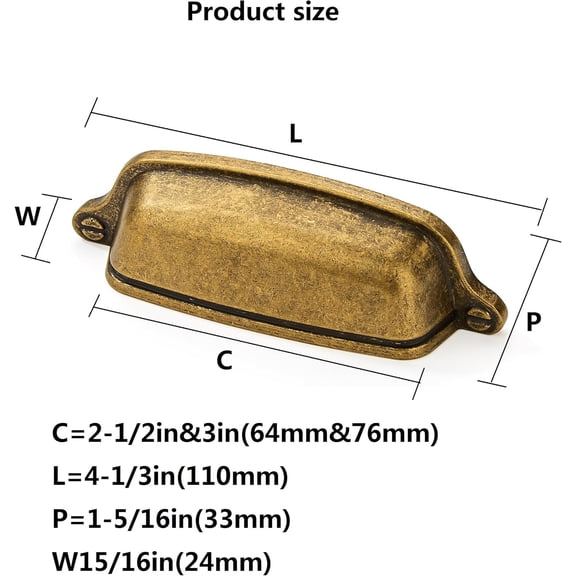 XZHANH-6 Pack 3 inch (76 mm) Vintage Drawer Pulls Antique Brass Cabinet Cup Pulls Cabinet Hardware Kitchen Cabinet Handles Bin Cup Pulls for Kitchen Cabinets.