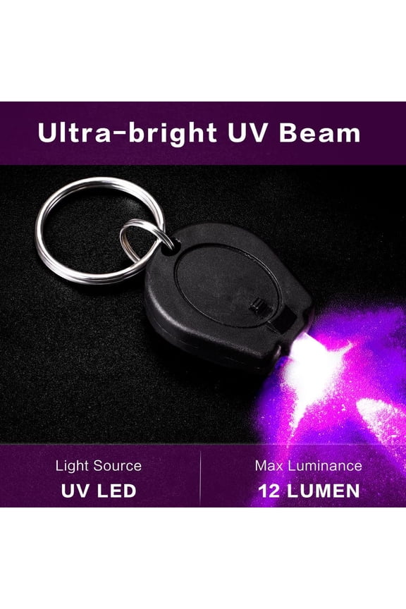 -6 Pack 395nm Mini UV LED Keychain Flashlight UV Keychain Light Black Light for Detections