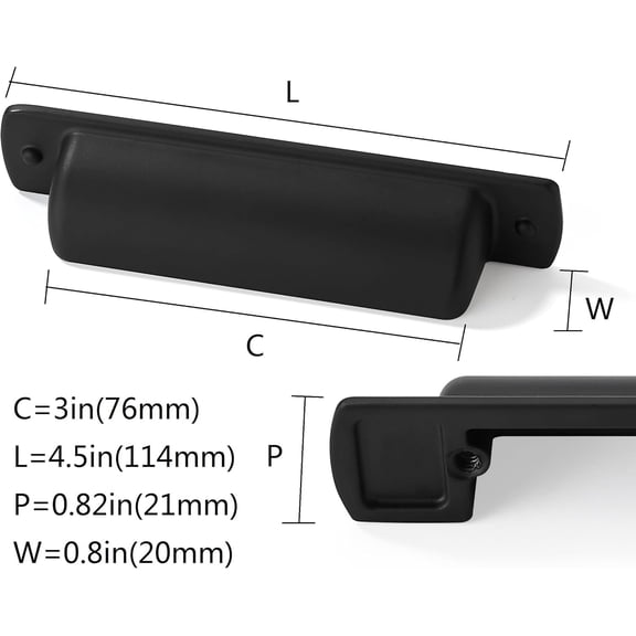 XZHANH-6 Pack Black Cup Pulls 3"(76mm) Center to Center Drawer Pulls Matte Black Cabinet Cup Pulls Kitchen Cabinet Hardware Vintage Cabinet Handles Bin Cup Drawer Handles Black Knobs.