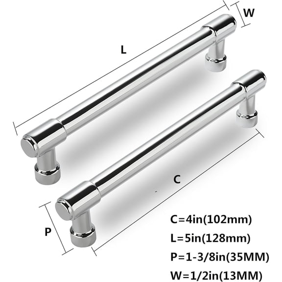 XZHANH-6 Pack Polished Chrome Cabinet Pulls,4 Inch(102mm) Hole Centers Cabinet Handles Kitchen Hardware for Cabinets and Drawer