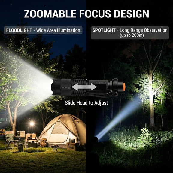 XZHANH-6 Pack Red LED Flashlight - 3 Modes Tactical Light with Zoomable Focus for Night Vision, Hunting, Camping & Astronomy(Silver)