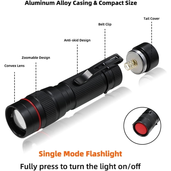 XZHANH-6 Pack Small Mini LED Flashlight, Single Mode Zoomable Flashlights AA Battery Powerful Flashlights with Pocket Clip, Portable Bulk EDC Pen Flash Light for Gift, Emergency, Camping, Hiking