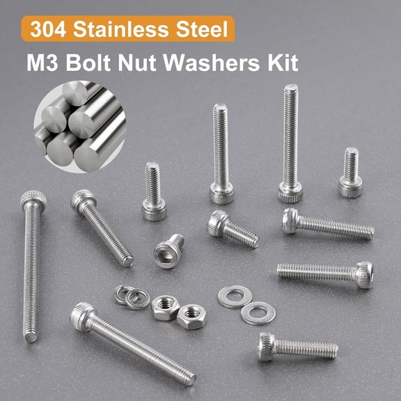 XZHANH-600pcs M3 Screw Assortment Kit, M3 Screws (8 Sizes 6-30mm) for 3D Printer DIY, Hex Socket Head Cap Screws Bolts Nuts Washer Kit, 304 Stainless Steel, 6/8/10/12/16/20/25/30mm