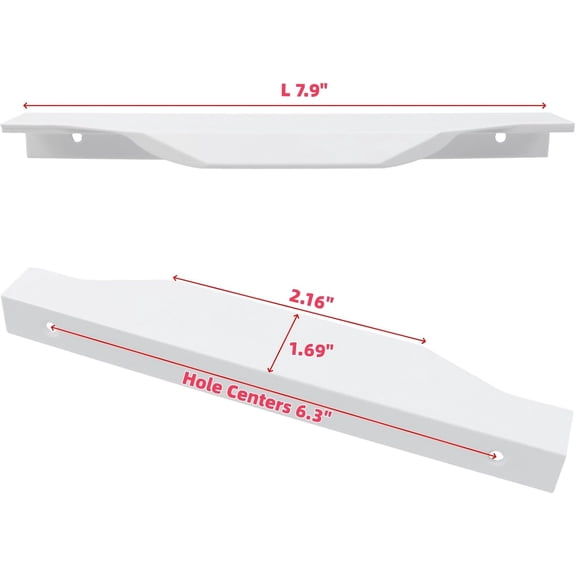 XZHANH-7.9 Inch White Finger Pulls for Cabinets 6Pcs, 6.3 Inch Hole Centers Modern Aluminum Concealed Handles, Low-Profile Edge Tab Pulls for Drawer and Kitchen Cabinet Hardware
