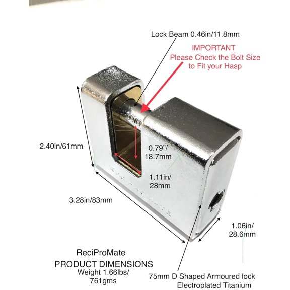XZHANH-75mm Armoured Steel Covered D Shaped Padlock
