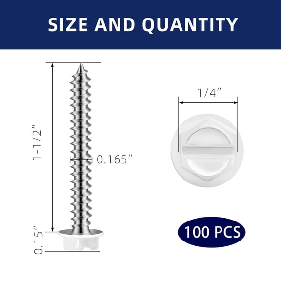 XZHANH-#8 x 1-1/2" White Painted Hex Washer Head Self Tapping Screws, Self Piercing Gutter Screws, Socket Bit Included, 100 PCS
