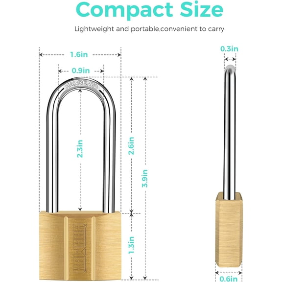 XZHANH-81/40L-1P Long Shackle Keyed Padlock (Waterproof, Solid Brass Lock) for Sheds, Storage Unit, School, Gym Locker, Fence, Toolbox, Hasp, Storage - 1-9/16 in. (40 mm L)