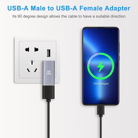 XZHANH-90 Degree USB3.0 Adapter (2 Pack), Left Angle and Right Angle 3.0 USB A Male to Female Converter Extender for PC, Laptop, USB A Charger, Power Bank and More, USB3.0 Expansion Adapter