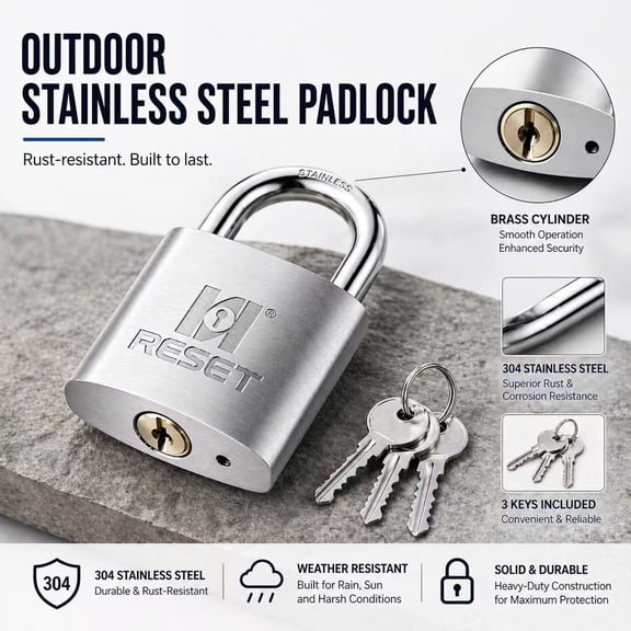 XZHANH--909 32mm Stainless Steel Padlock, 1.25 Inch Wide Weatherproof Outdoor Keyed Lock for Gate, Shed, Fence and Toolbox, Keyed Different, Standard Shackle, 1 Pack