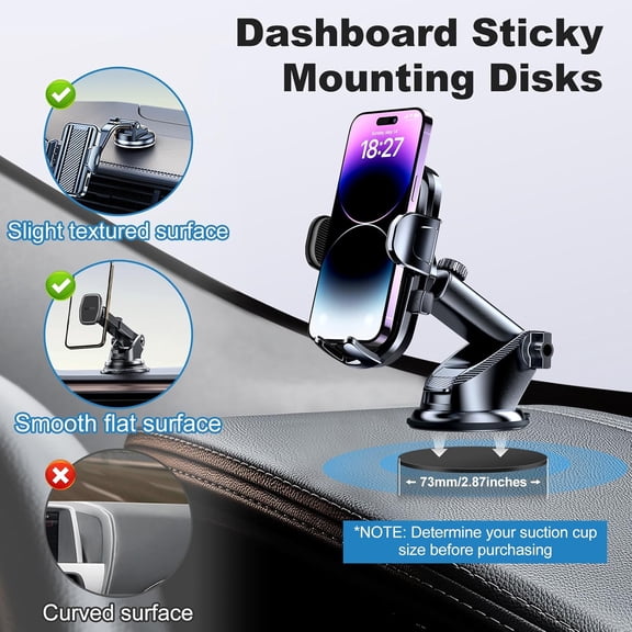 XZHANH-Adhesive Dashboard Pad Mounting Disk for Suction Cup Phone Mount, Heat Resistant Sticky Disc for Car Cell Phone Holder, 2pcs 73mm(2.87") Mount Disk Replacement for Sat Nav Holder Base, Tablet