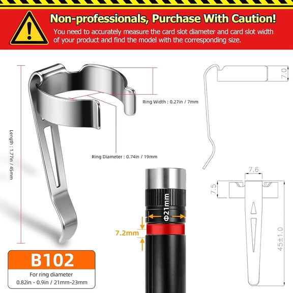 XZHANH-B102 Flashlight Clip for 21-23mm Diameter, 7-7.4mm Slot Width - Stainless Steel, Multi-Use Clip