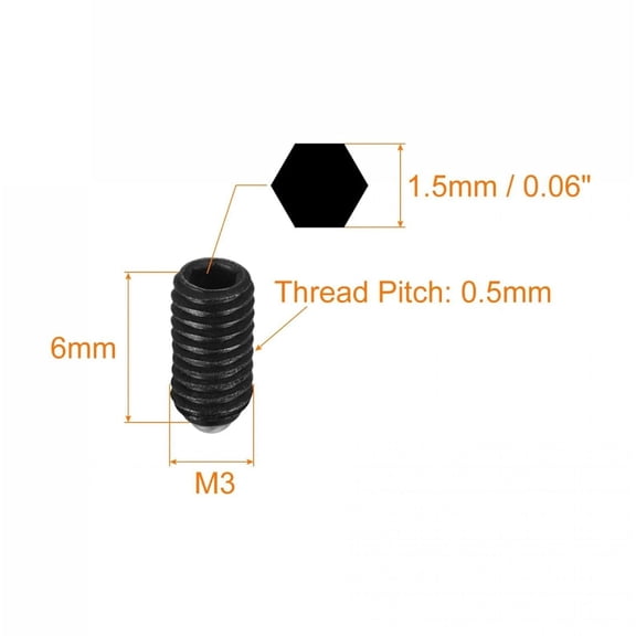 XZHANH-Ball Point Set Screws, 10pcs M3 x 6mm High Carbon Steel Metric Spring Hex Socket Grub Screw