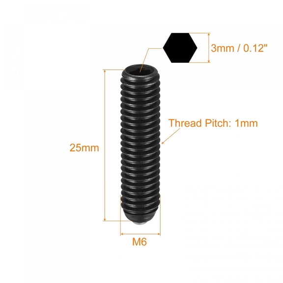 XZHANH-Ball Point Set Screws, 10pcs M6 x 25mm High Carbon Steel Metric Spring Hex Socket Grub Screw