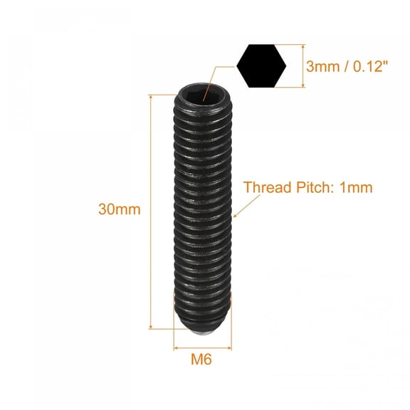 XZHANH-Ball Point Set Screws, 10pcs M6 x 30mm High Carbon Steel Metric Spring Hex Socket Grub Screw
