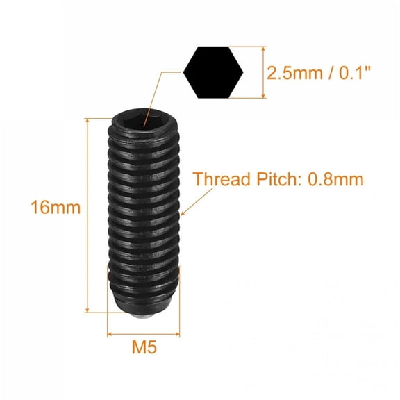 XZHANH-Ball Point Set Screws, 20pcs M5 x 16mm High Carbon Steel Metric Spring Hex Socket Grub Screw