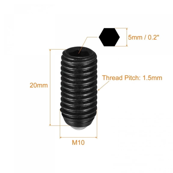 XZHANH-Ball Point Set Screws, 5pcs M10 x 20mm High Carbon Steel Metric Spring Hex Socket Grub Screw