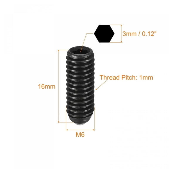 XZHANH-Ball Point Set Screws, 5pcs M6 x 16mm High Carbon Steel Metric Spring Hex Socket Grub Screw