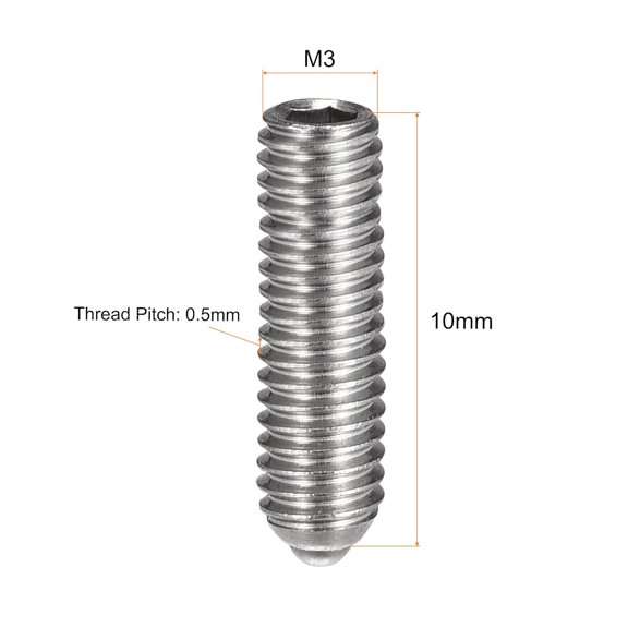 XZHANH-Ball Point Set Screws, M3 x 10mm 304 Stainless Steel Metric Spring Hex Socket Screw 20pcs