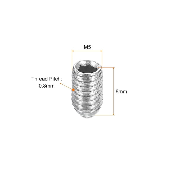 XZHANH-Ball Point Set Screws, M5 x 8mm 304 Stainless Steel Metric Spring Hex Socket Screw 15pcs