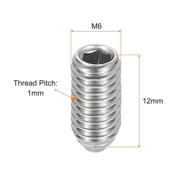 XZHANH-Ball Point Set Screws, M6 x 12mm 304 Stainless Steel Metric Spring Hex Socket Screw 15pcs