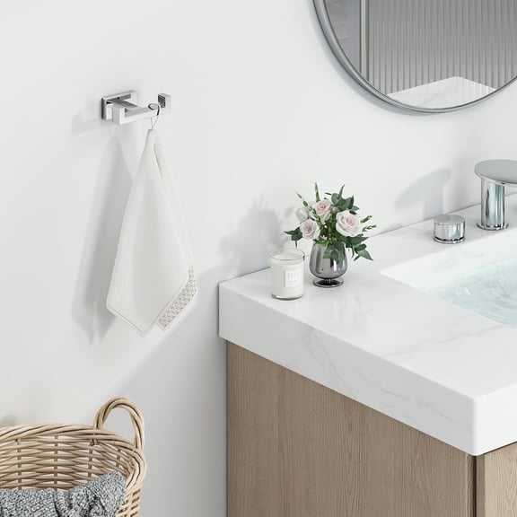 XZHANH-Bathroom Towel Hook, SUS 304 Stainless Steel Hand Towel Double Hook for Wall, Robe Coat Holder, Polished Chrome