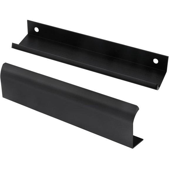 XZHANH-Black Back Mount Finger Edge Pull 200mm / 7.87", Aluminum Hidden Handle Concealed Tab Pulls for Home Kitchen Living Room Door Drawer Cabinet (4Pcs)