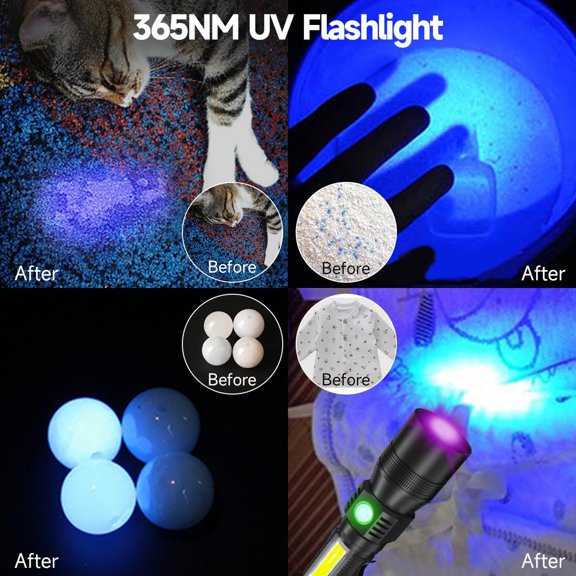 XZHANH-Black Light Flashlight, 3 in-1 Rechargeable Flashlights, UV Light Magnetic LED Flashlight High Lumens, 7 Mode Camping Waterproof Flashlight for Pet Urine Detection, Include case