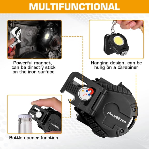 XZHANH-COB Keychain Work Light, 2 Pack Rechargeable Keychain Light with Sensor Mode, Mini Magnetic Key Chain Light with 180 Rotatable Bracket, Bottle Opener, Clip - for Hiking, Camping, 6 Modes