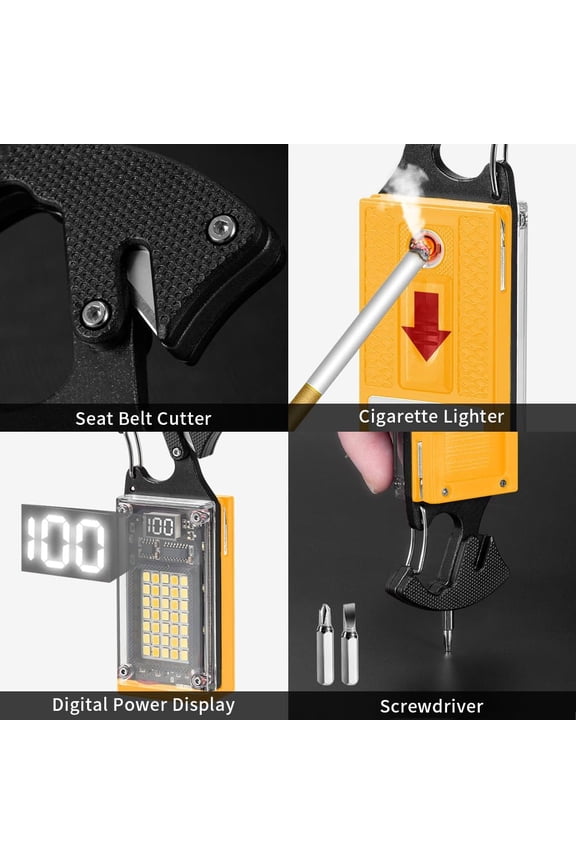 -COB Keychain Work Light, Keychain Light Flashlight, Multi-Function Mini Work Light, 1000 Lumens Rechargeable, 8 Lighting Modes, Fire Starter, Seat Belt Cutter, Screwdriver, Yellow