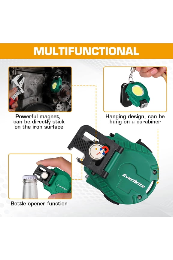 -COB Keychain Work Light, Mini Rechargeable Magnetic Keychain Light with Sensor Mode, Multifunctional Small Keychain Flashlights, Portable, Waterproof - for Camping, Hiking, 6 Modes, Green